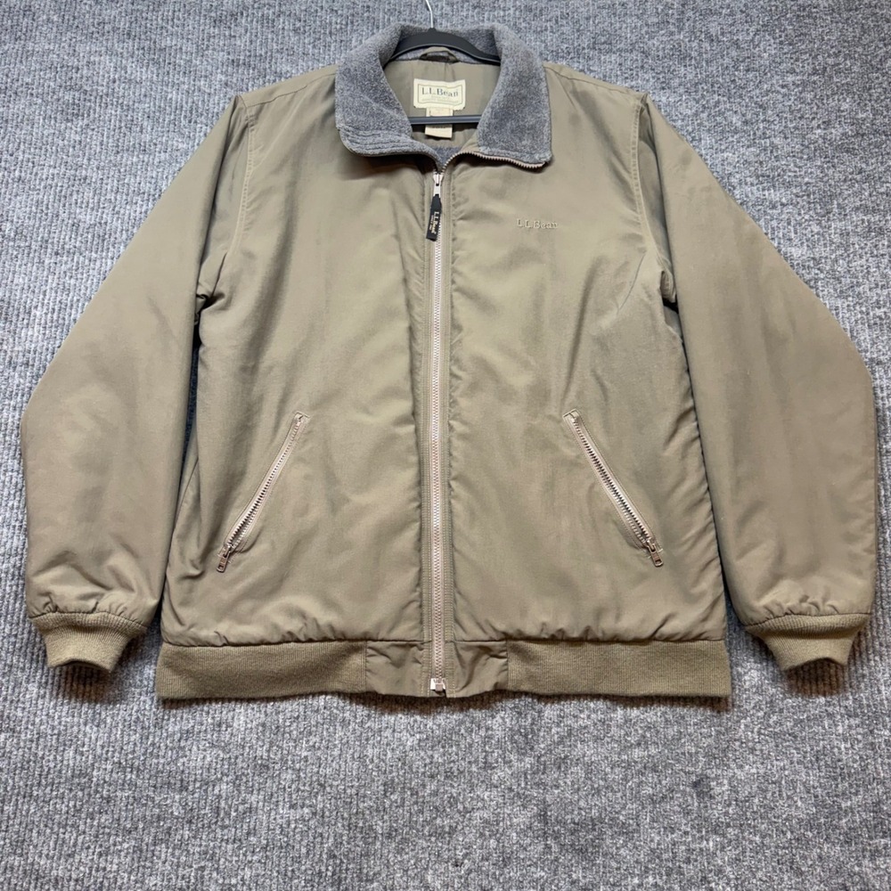 L.L. Bean Warm-Up Jacket Mens Large Tall Khaki Olive Polartec Fleece Lined Zip